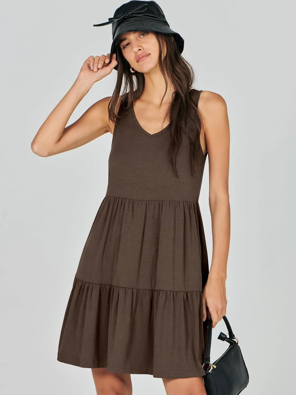 ANRABESS Womens Summer Casual Tank Dress Sleeveless V Neck T Shirt Sundress Flowy Tiered Swing Mini Beach Vacation Dresses