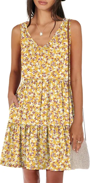 ANRABESS Womens Summer Casual Tank Dress Sleeveless V Neck T Shirt Sundress Flowy Tiered Swing Mini Beach Vacation Dresses