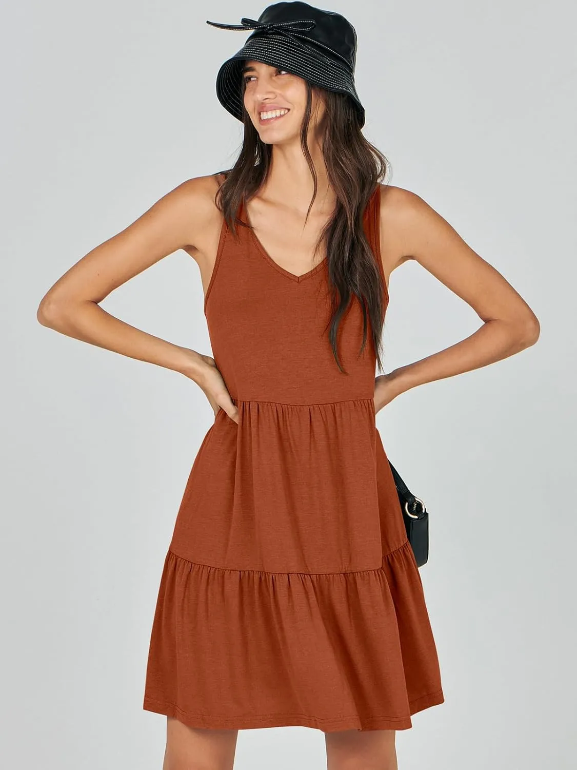 ANRABESS Womens Summer Casual Tank Dress Sleeveless V Neck T Shirt Sundress Flowy Tiered Swing Mini Beach Vacation Dresses