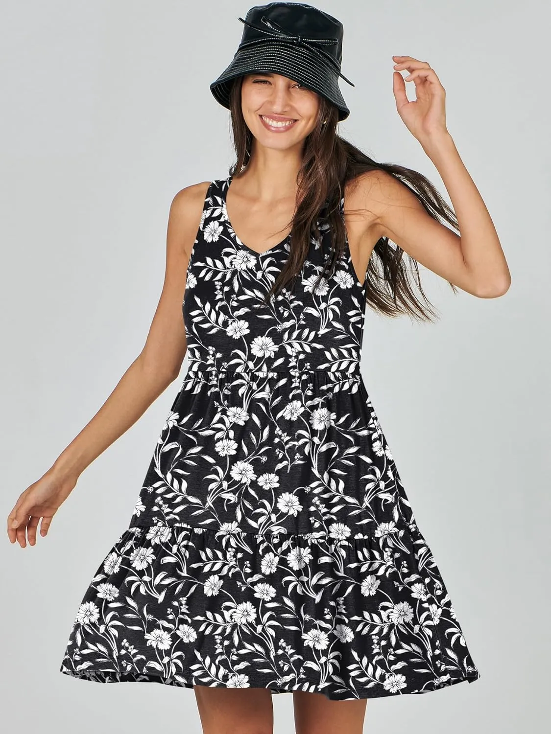 ANRABESS Womens Summer Casual Tank Dress Sleeveless V Neck T Shirt Sundress Flowy Tiered Swing Mini Beach Vacation Dresses