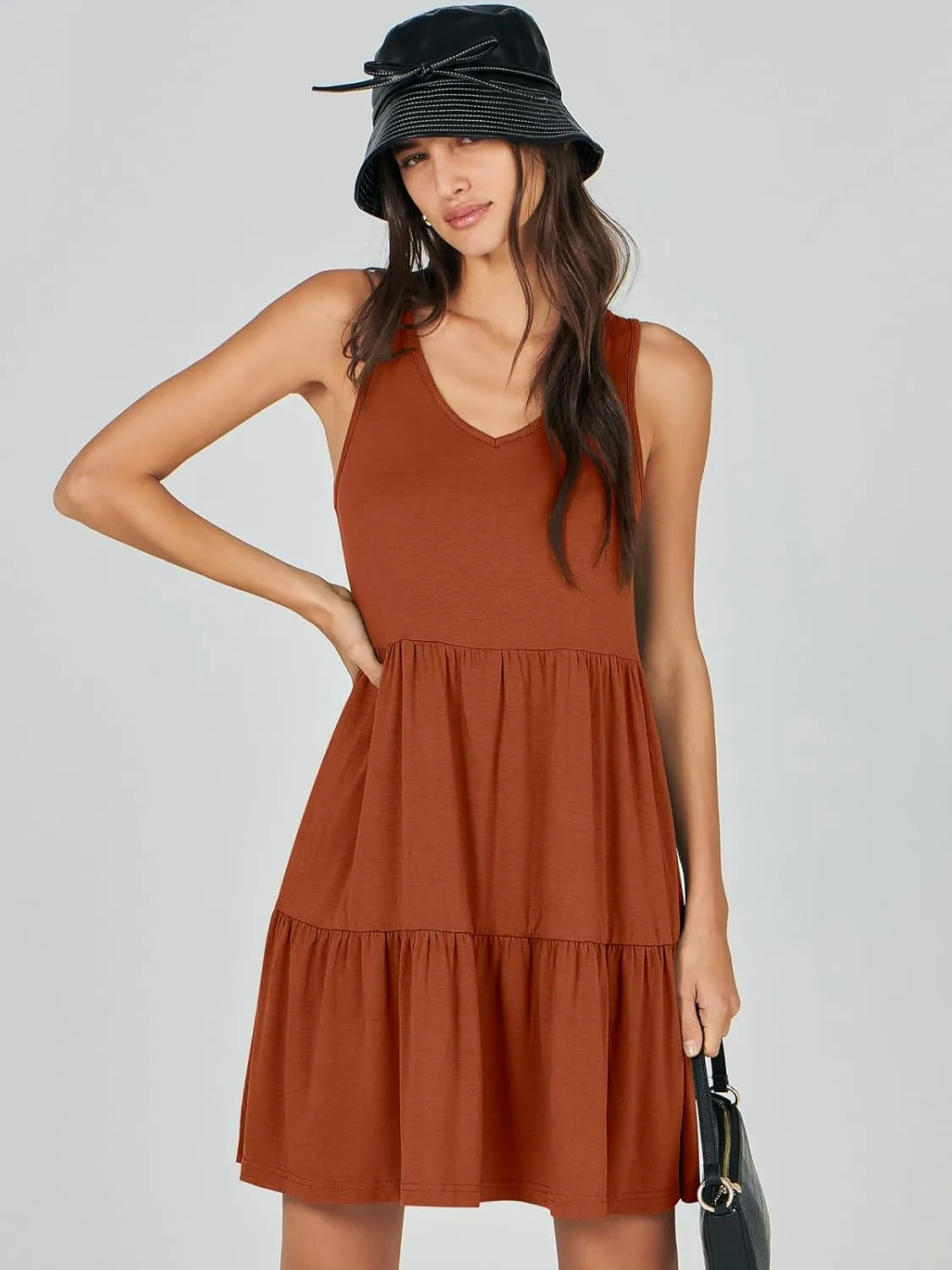ANRABESS Womens Summer Casual Tank Dress Sleeveless V Neck T Shirt Sundress Flowy Tiered Swing Mini Beach Vacation Dresses