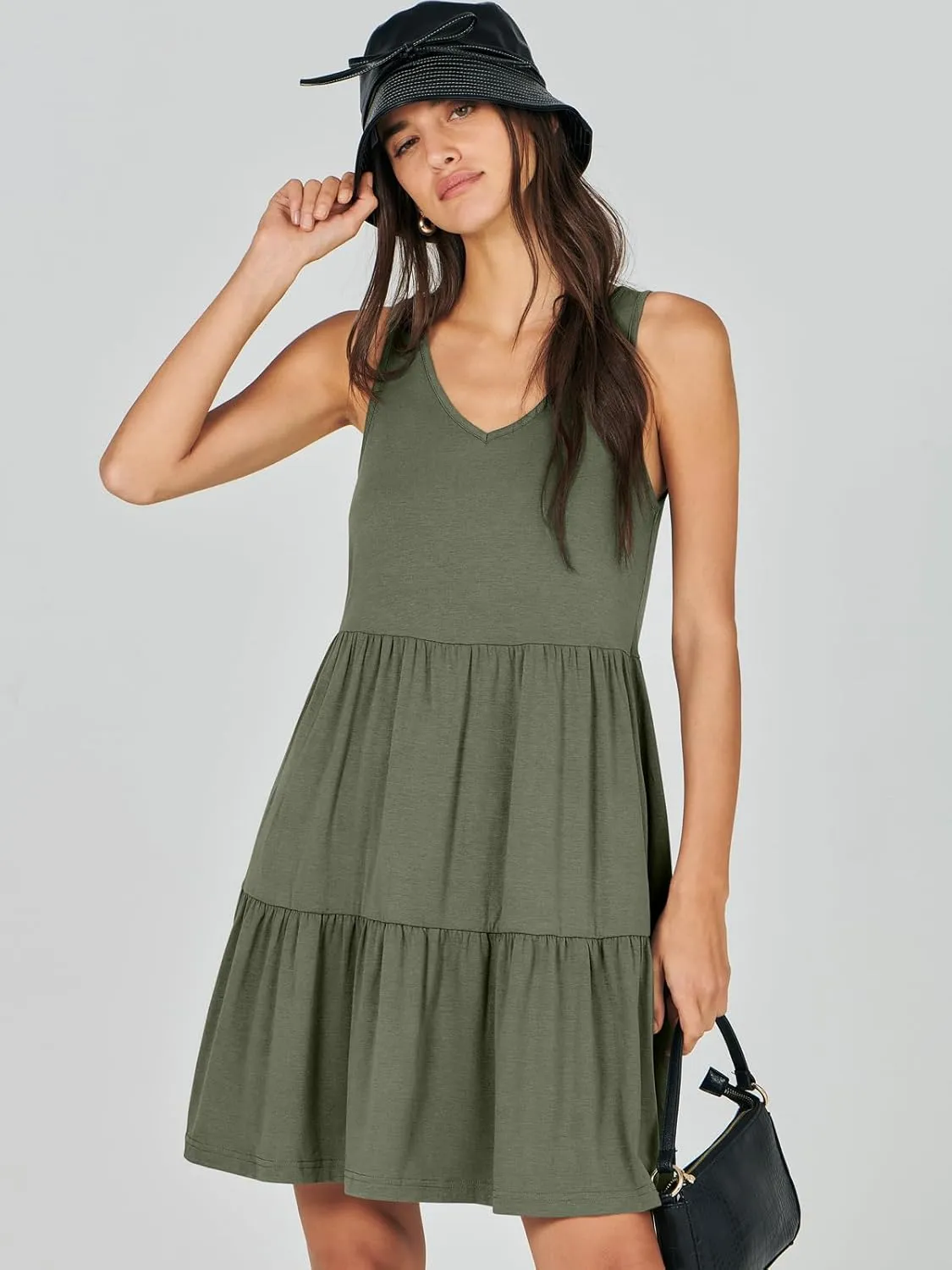 ANRABESS Womens Summer Casual Tank Dress Sleeveless V Neck T Shirt Sundress Flowy Tiered Swing Mini Beach Vacation Dresses