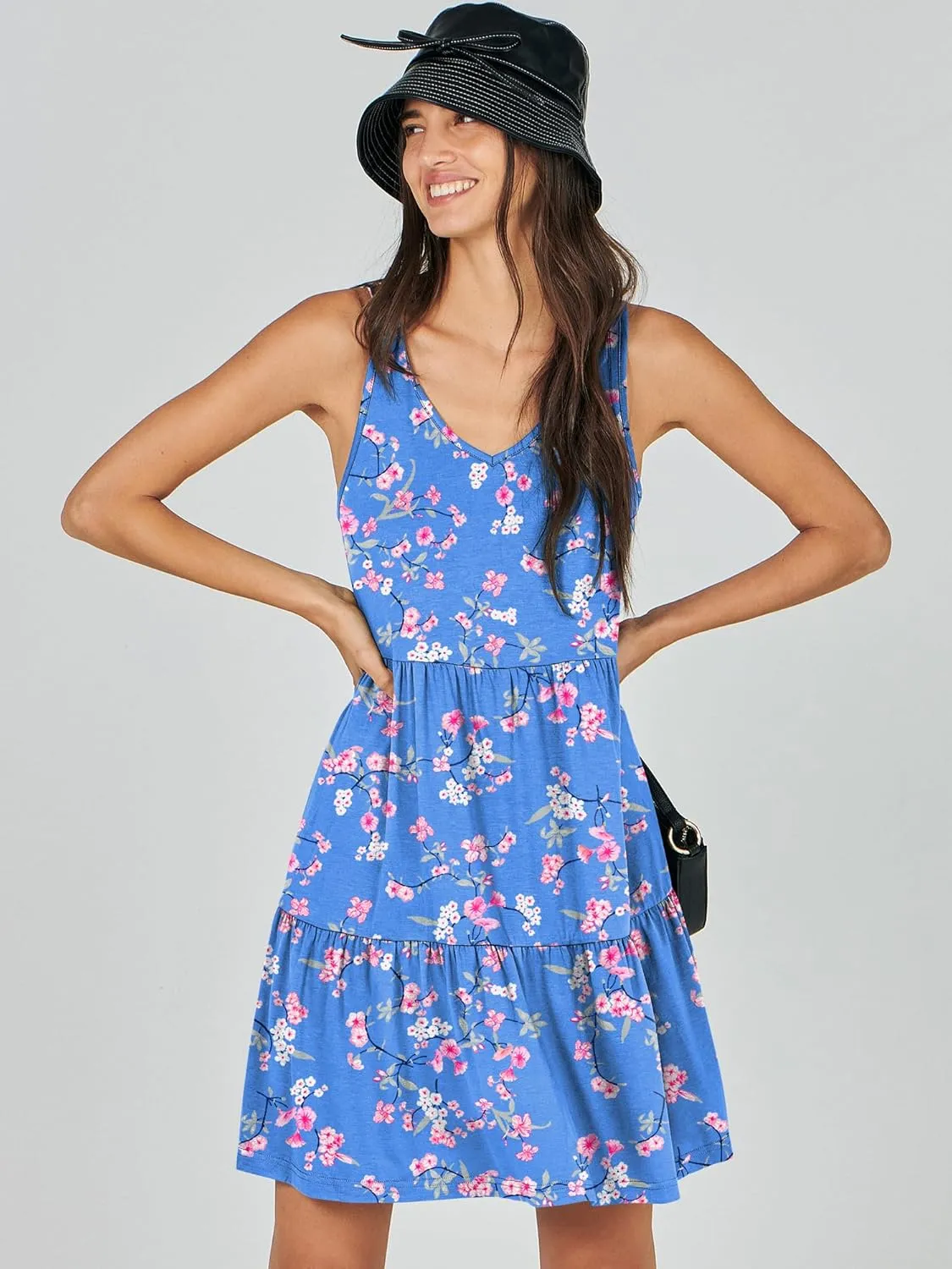 ANRABESS Womens Summer Casual Tank Dress Sleeveless V Neck T Shirt Sundress Flowy Tiered Swing Mini Beach Vacation Dresses