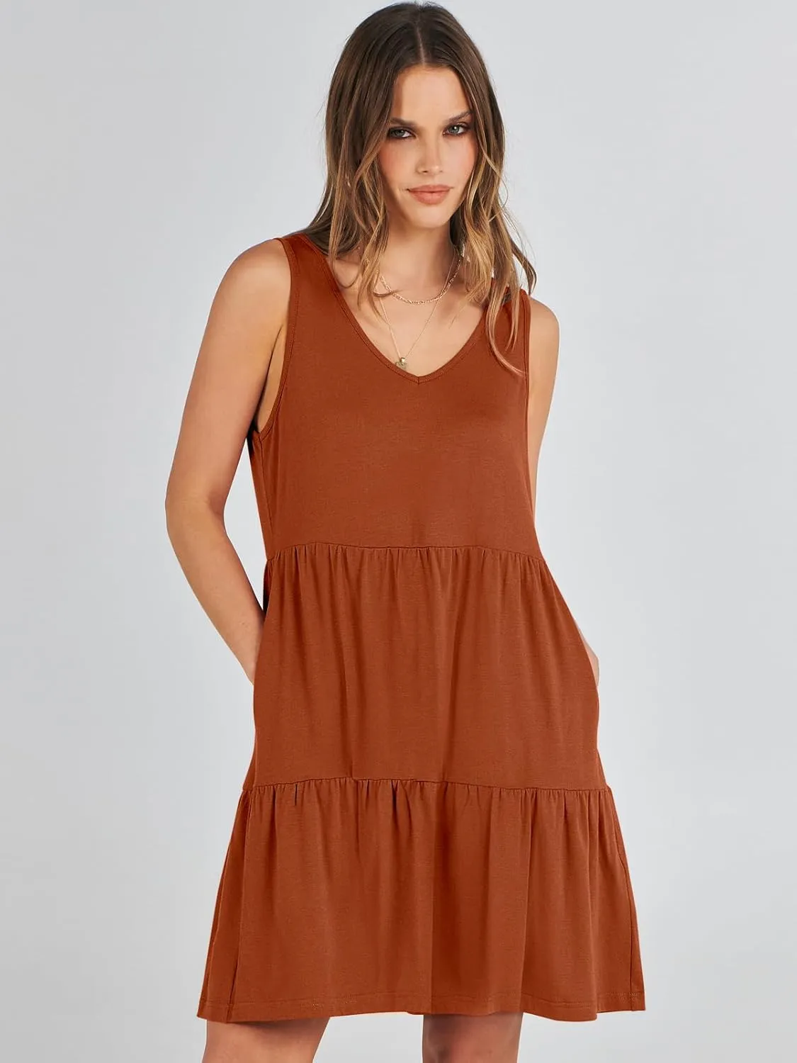ANRABESS Womens Summer Casual Tank Dress Sleeveless V Neck T Shirt Sundress Flowy Tiered Swing Mini Beach Vacation Dresses