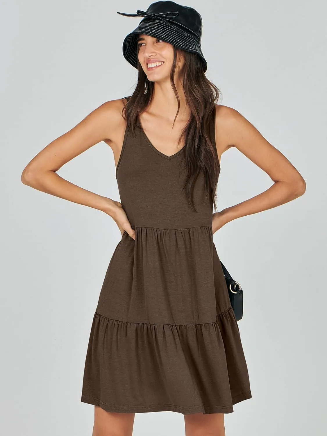 ANRABESS Womens Summer Casual Tank Dress Sleeveless V Neck T Shirt Sundress Flowy Tiered Swing Mini Beach Vacation Dresses