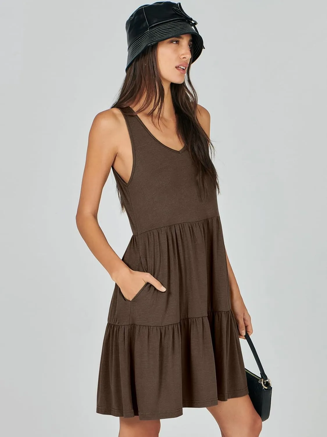 ANRABESS Womens Summer Casual Tank Dress Sleeveless V Neck T Shirt Sundress Flowy Tiered Swing Mini Beach Vacation Dresses