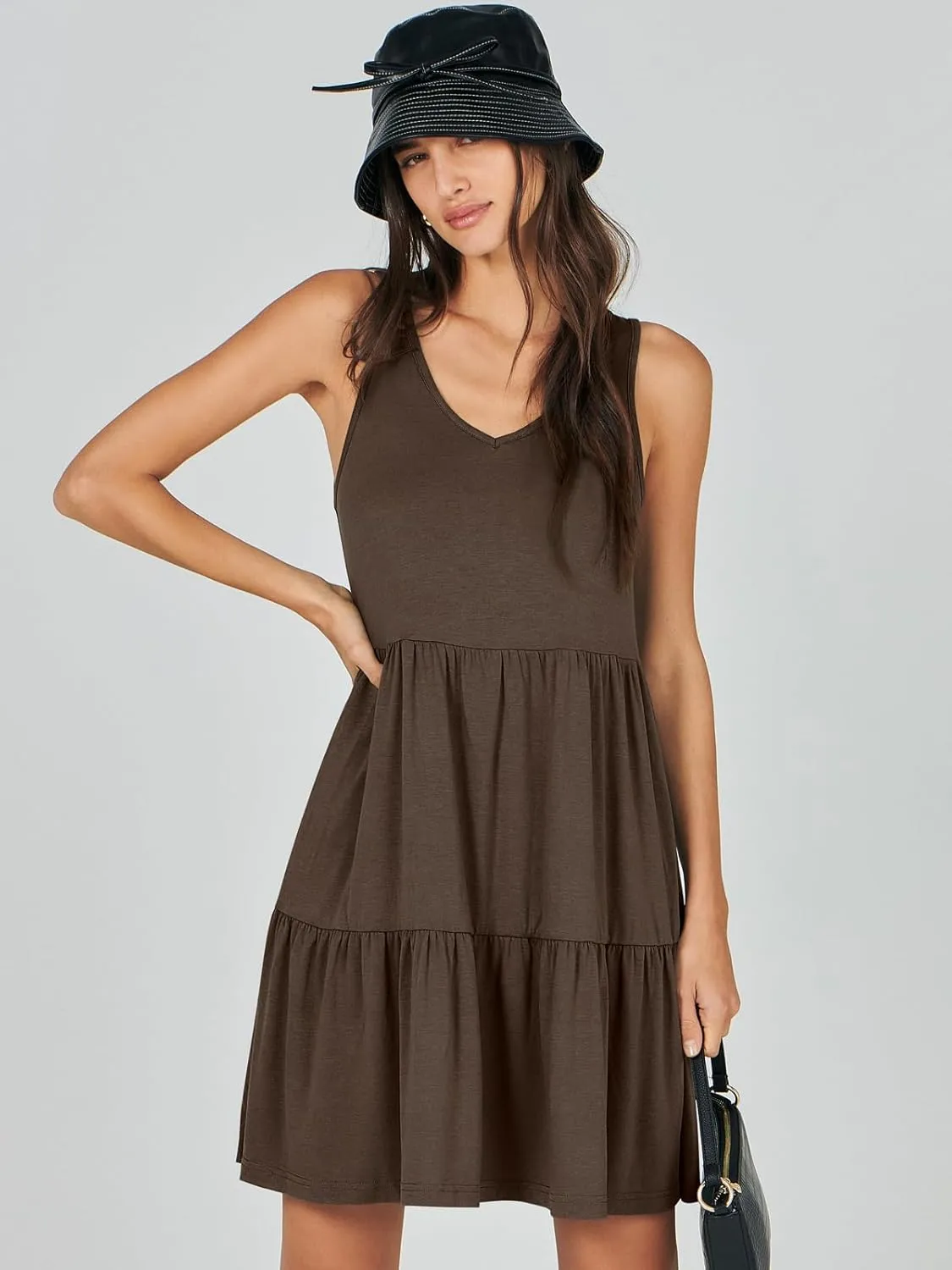 ANRABESS Womens Summer Casual Tank Dress Sleeveless V Neck T Shirt Sundress Flowy Tiered Swing Mini Beach Vacation Dresses