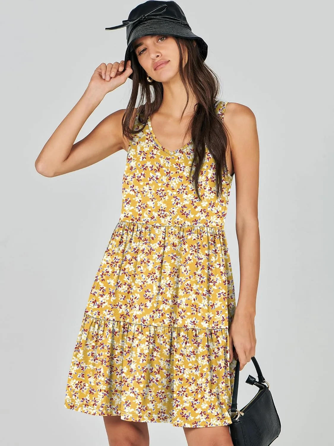ANRABESS Womens Summer Casual Tank Dress Sleeveless V Neck T Shirt Sundress Flowy Tiered Swing Mini Beach Vacation Dresses