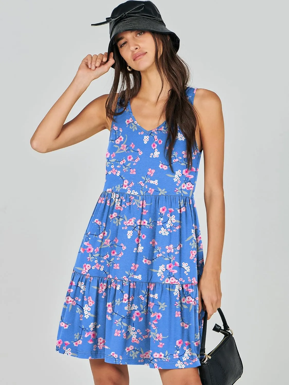 ANRABESS Womens Summer Casual Tank Dress Sleeveless V Neck T Shirt Sundress Flowy Tiered Swing Mini Beach Vacation Dresses
