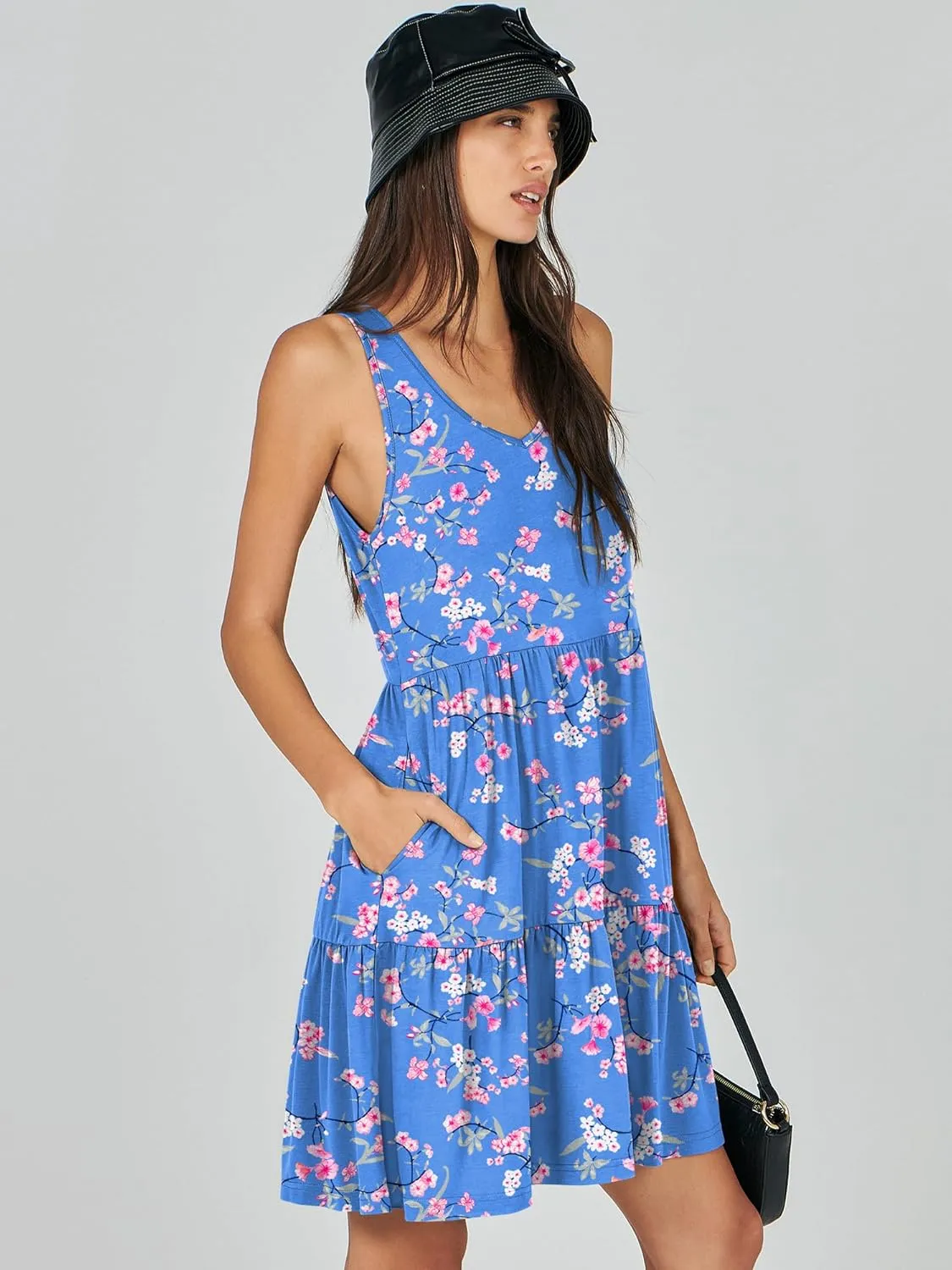 ANRABESS Womens Summer Casual Tank Dress Sleeveless V Neck T Shirt Sundress Flowy Tiered Swing Mini Beach Vacation Dresses