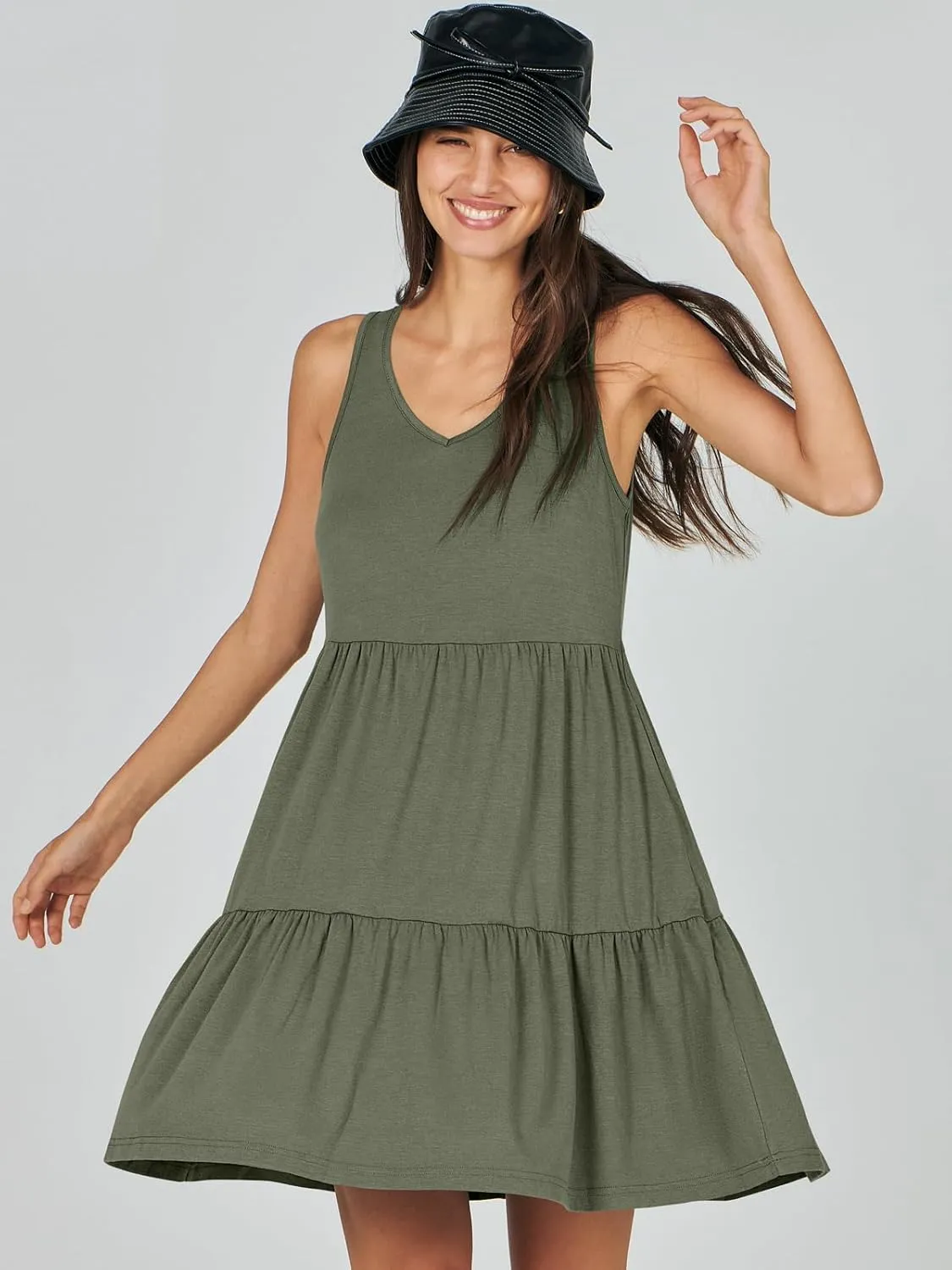 ANRABESS Womens Summer Casual Tank Dress Sleeveless V Neck T Shirt Sundress Flowy Tiered Swing Mini Beach Vacation Dresses