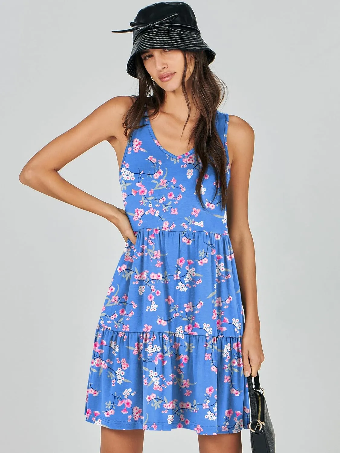 ANRABESS Womens Summer Casual Tank Dress Sleeveless V Neck T Shirt Sundress Flowy Tiered Swing Mini Beach Vacation Dresses