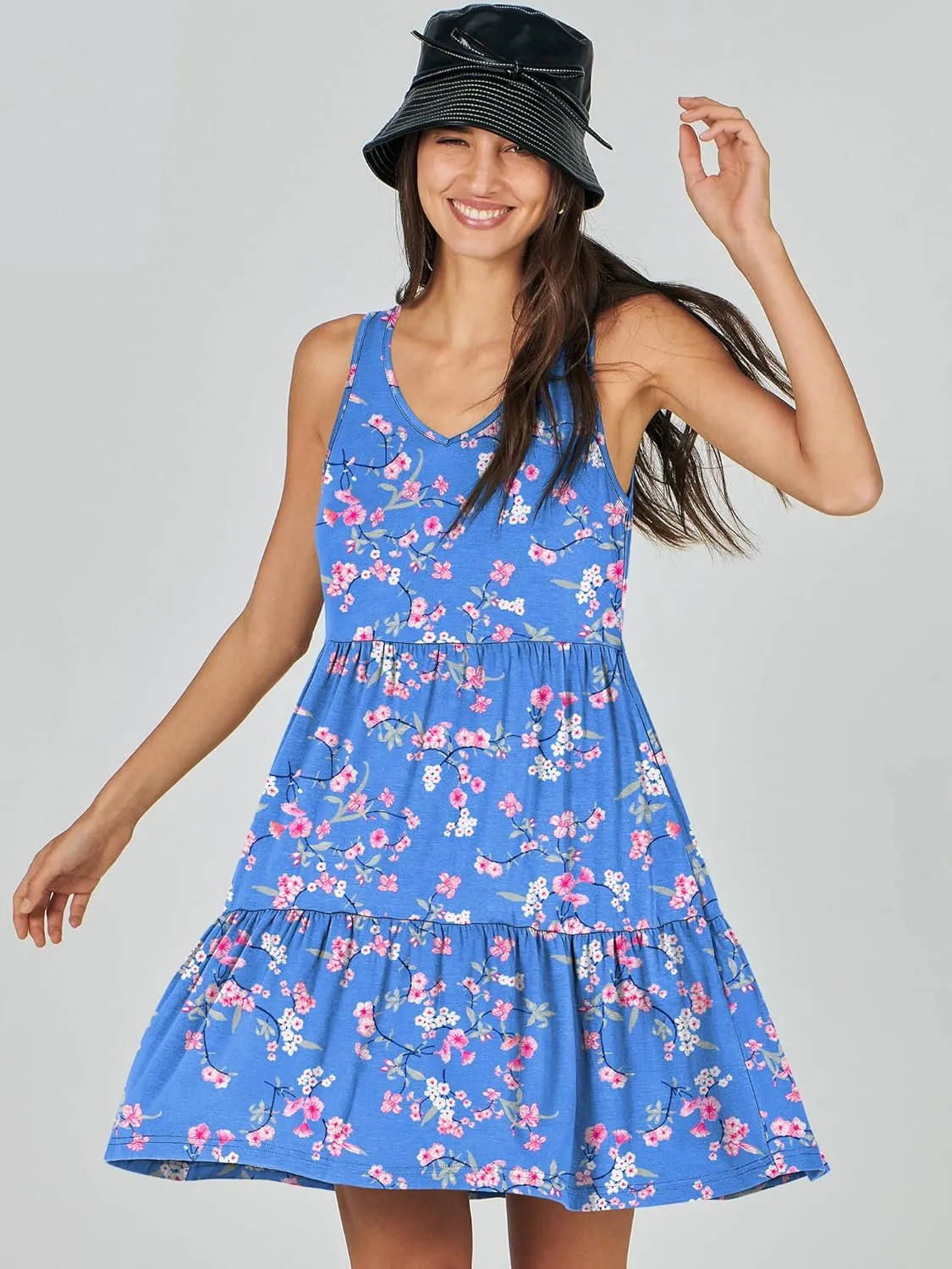 ANRABESS Womens Summer Casual Tank Dress Sleeveless V Neck T Shirt Sundress Flowy Tiered Swing Mini Beach Vacation Dresses