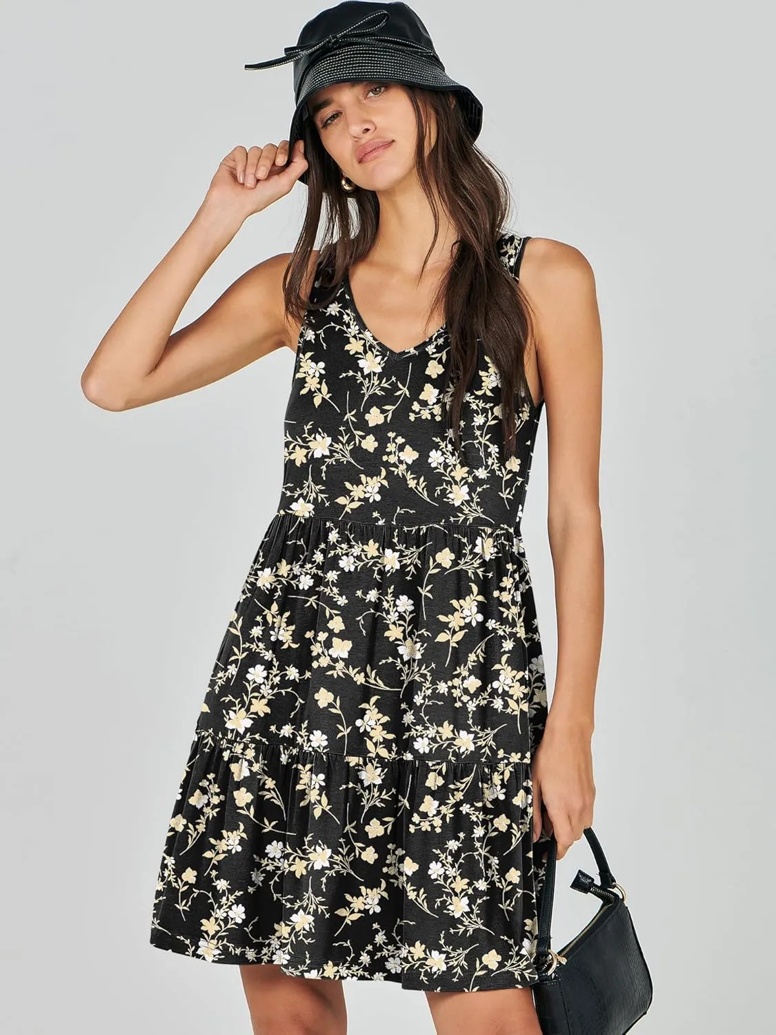 ANRABESS Womens Summer Casual Tank Dress Sleeveless V Neck T Shirt Sundress Flowy Tiered Swing Mini Beach Vacation Dresses