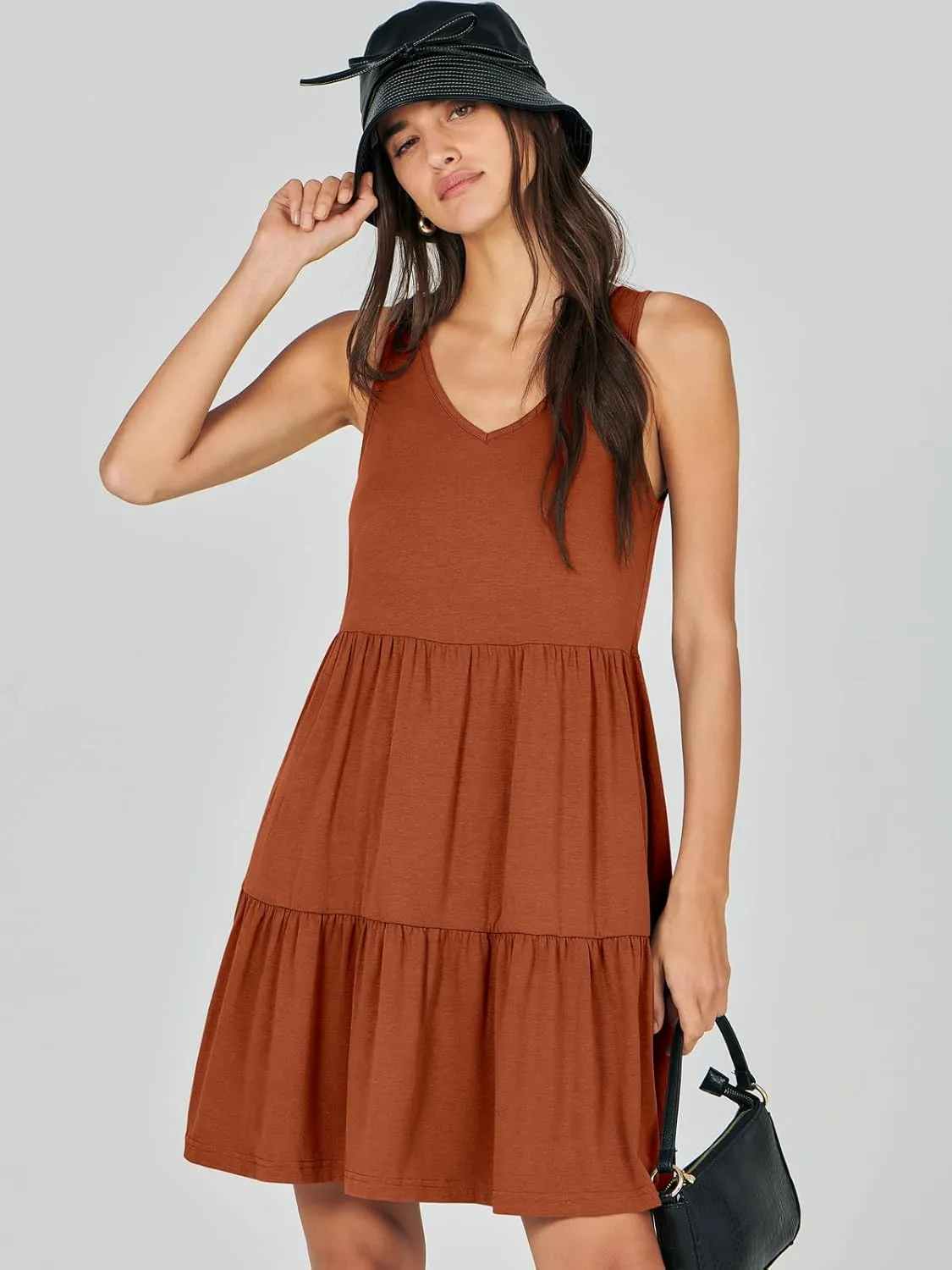 ANRABESS Womens Summer Casual Tank Dress Sleeveless V Neck T Shirt Sundress Flowy Tiered Swing Mini Beach Vacation Dresses