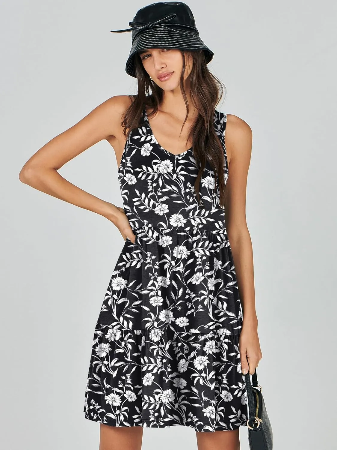 ANRABESS Womens Summer Casual Tank Dress Sleeveless V Neck T Shirt Sundress Flowy Tiered Swing Mini Beach Vacation Dresses