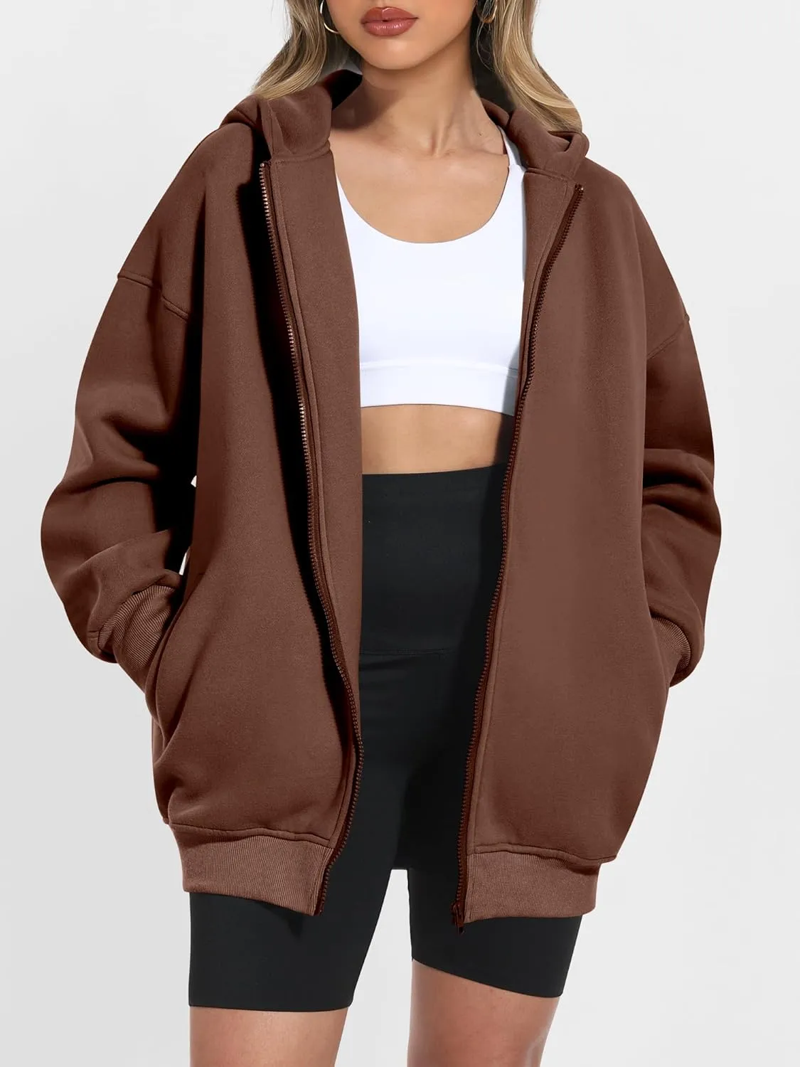 ANRABESS Womens Zip Up Hoodies Oversized Sweatshirt Long Sleeve Fleece Jackets Coat Workout Y2K Outfits 2025 Fall Trendy