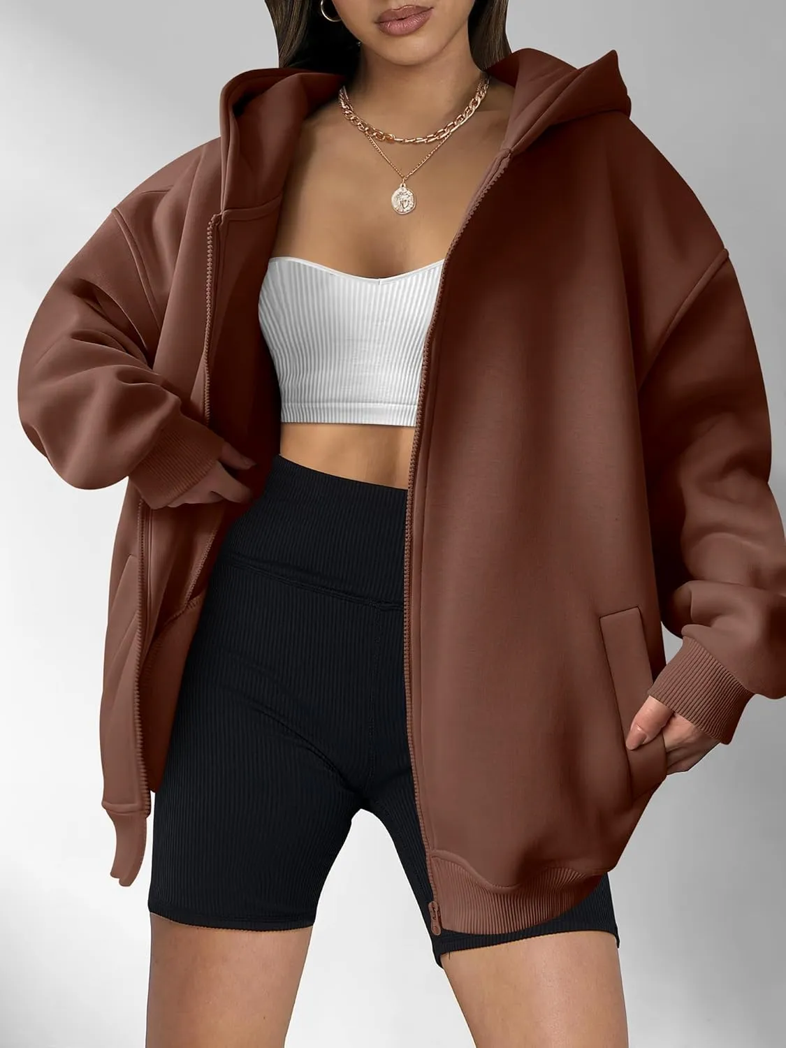 ANRABESS Womens Zip Up Hoodies Oversized Sweatshirt Long Sleeve Fleece Jackets Coat Workout Y2K Outfits 2025 Fall Trendy
