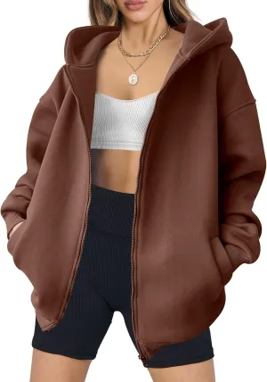 ANRABESS Womens Zip Up Hoodies Oversized Sweatshirt Long Sleeve Fleece Jackets Coat Workout Y2K Outfits 2025 Fall Trendy