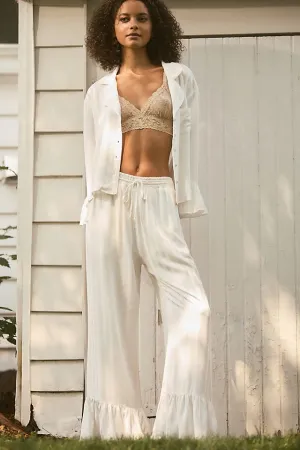 Anthropologie Ruffled Pajama Pants, Light Gray