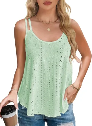 AURUZA Tank Top for Women Eyelet Sleeveless Camisole Casual Spaghetti Strap Scoop Neck Cami Loose Fit Summer Beach Vacation