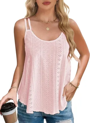 AURUZA Tank Top for Women Eyelet Sleeveless Camisole Casual Spaghetti Strap Scoop Neck Cami Loose Fit Summer Beach Vacation