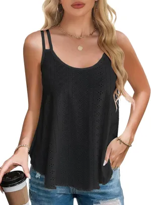 AURUZA Tank Top for Women Eyelet Sleeveless Camisole Casual Spaghetti Strap Scoop Neck Cami Loose Fit Summer Beach Vacation