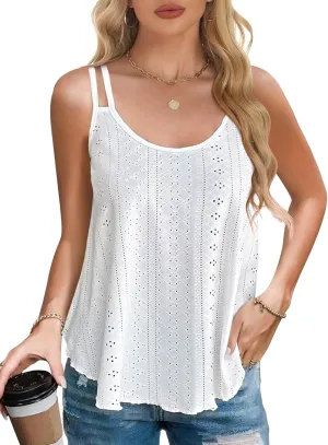 AURUZA Tank Top for Women Eyelet Sleeveless Camisole Casual Spaghetti Strap Scoop Neck Cami Loose Fit Summer Beach Vacation