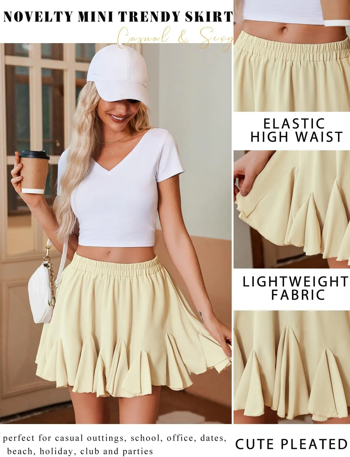 Avidlove Women's Pleated Skater Skirt Basic Casual High Waisted Ruffles Flared Mini Lingerie Skirts