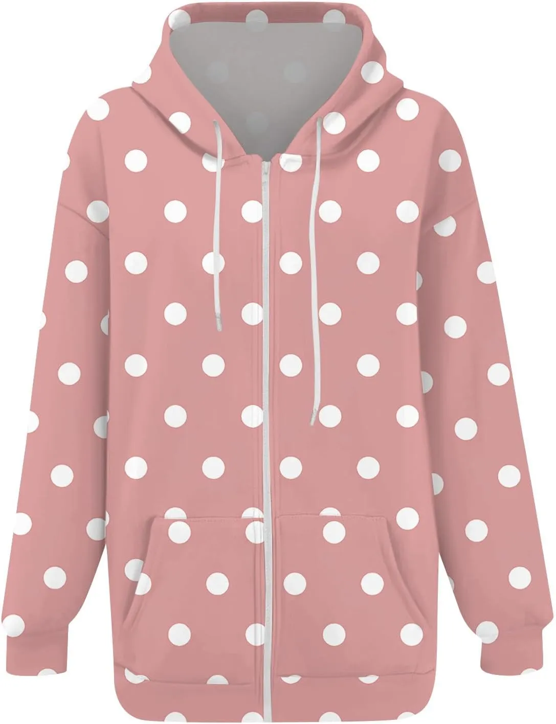 Baggy Full Zip Hoodie for Women Fashion Fall Long Sleeve Sweatshirts Printed Outdoor Jackets with Pockets S-2XL