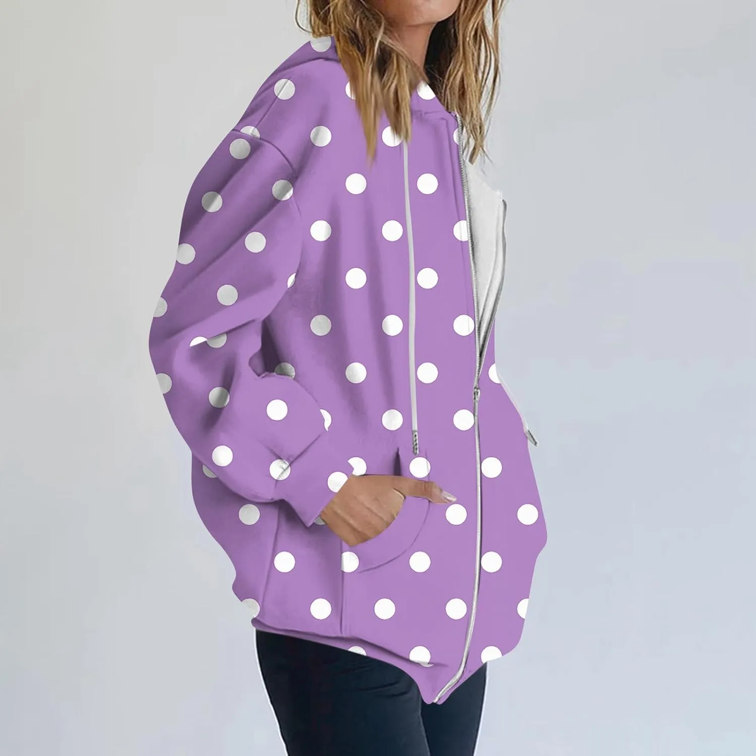 Baggy Full Zip Hoodie for Women Fashion Fall Long Sleeve Sweatshirts Printed Outdoor Jackets with Pockets S-2XL