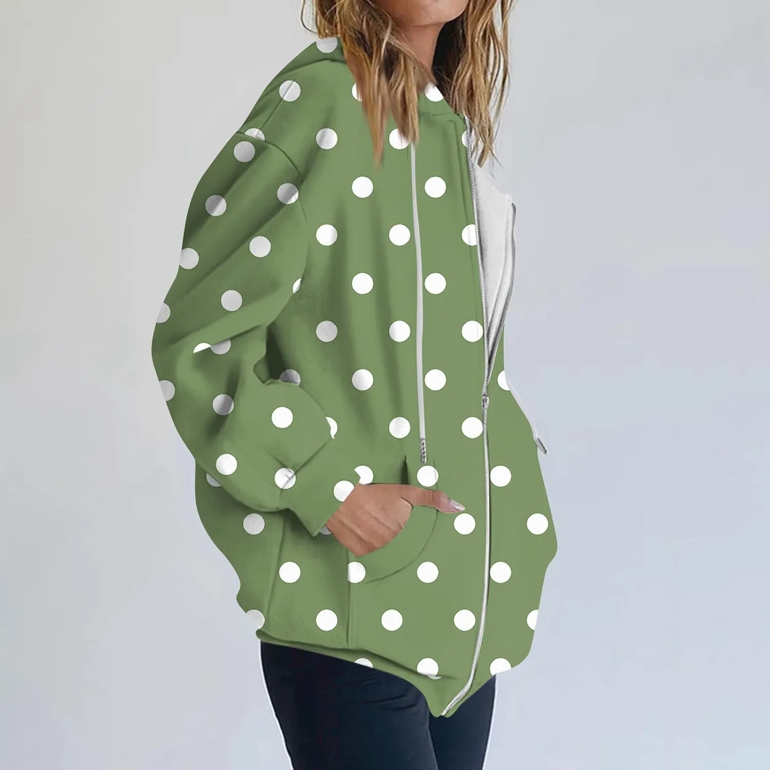 Baggy Full Zip Hoodie for Women Fashion Fall Long Sleeve Sweatshirts Printed Outdoor Jackets with Pockets S-2XL