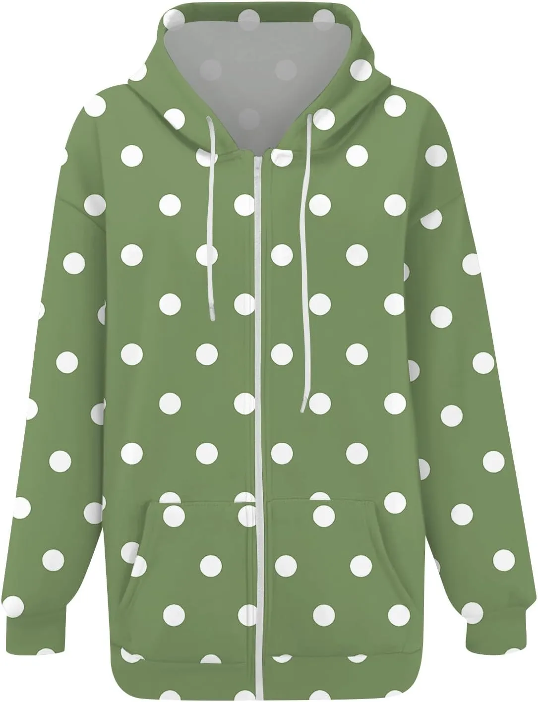 Baggy Full Zip Hoodie for Women Fashion Fall Long Sleeve Sweatshirts Printed Outdoor Jackets with Pockets S-2XL