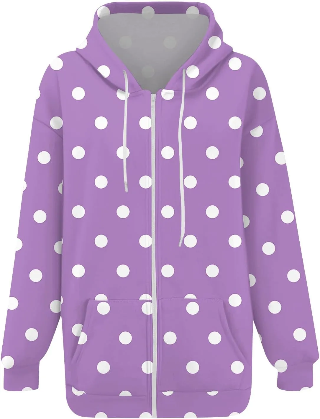 Baggy Full Zip Hoodie for Women Fashion Fall Long Sleeve Sweatshirts Printed Outdoor Jackets with Pockets S-2XL