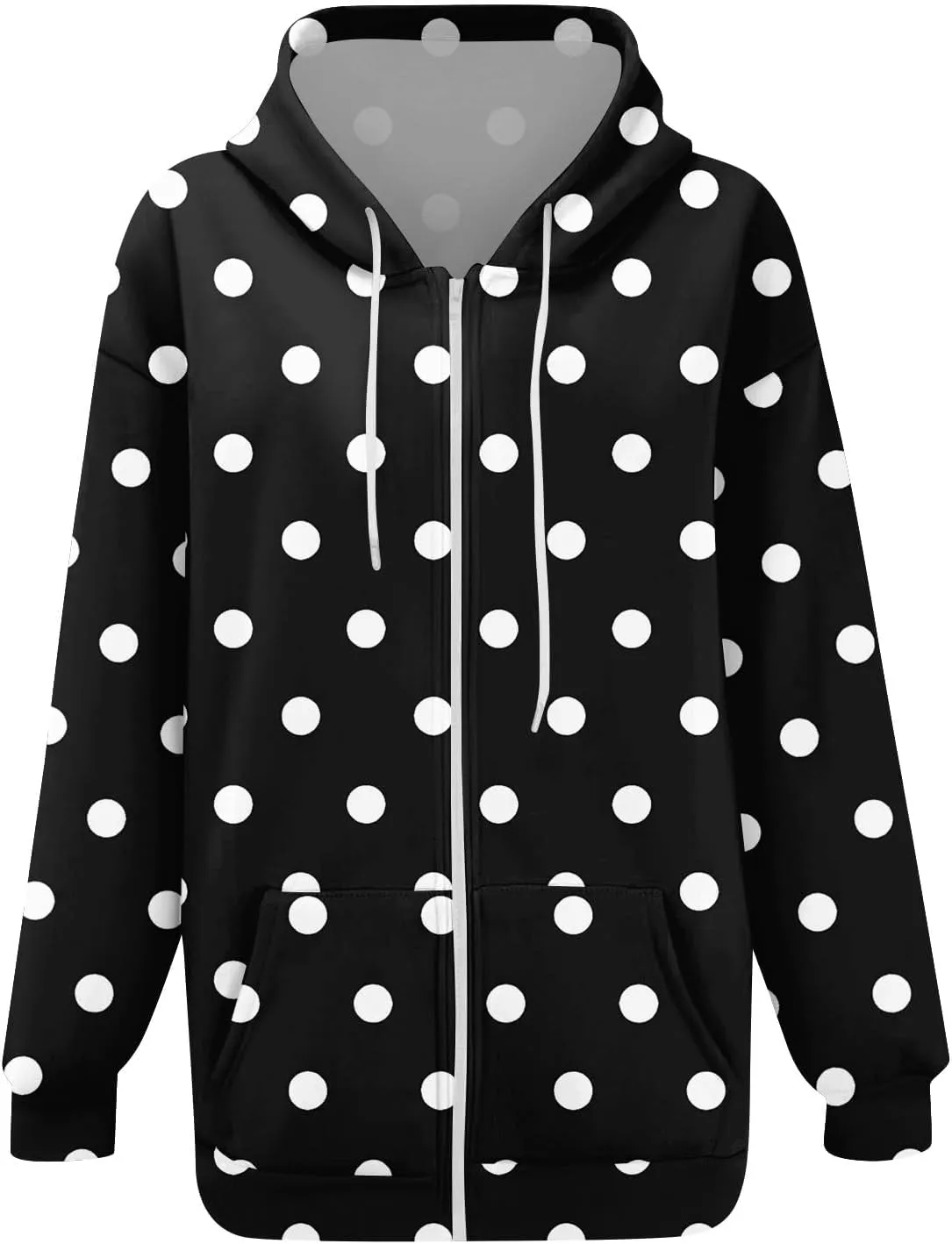 Baggy Full Zip Hoodie for Women Fashion Fall Long Sleeve Sweatshirts Printed Outdoor Jackets with Pockets S-2XL