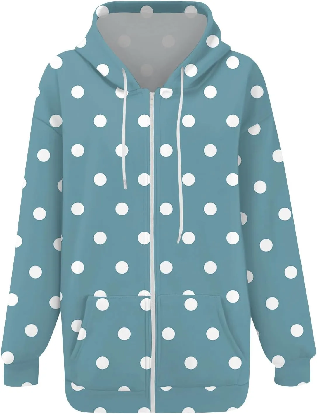 Baggy Full Zip Hoodie for Women Fashion Fall Long Sleeve Sweatshirts Printed Outdoor Jackets with Pockets S-2XL