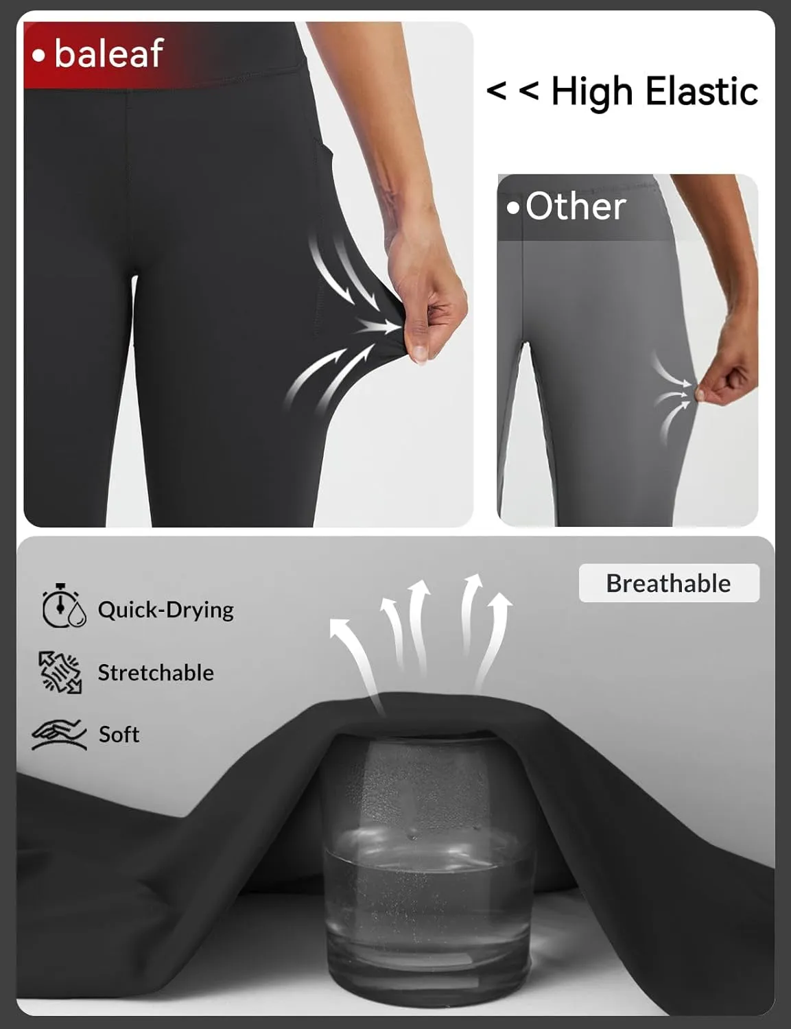 baleaf Womens 17" High Waisted Capri Leggings with Pockets Tummy Control Yoga Gym Capris Pants