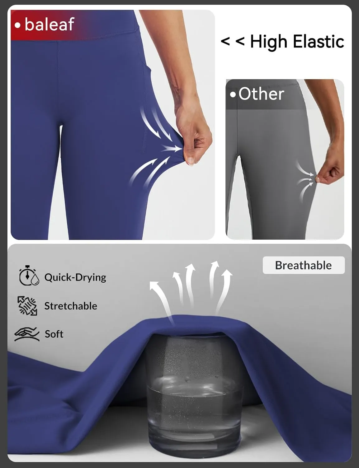baleaf Womens 17" High Waisted Capri Leggings with Pockets Tummy Control Yoga Gym Capris Pants
