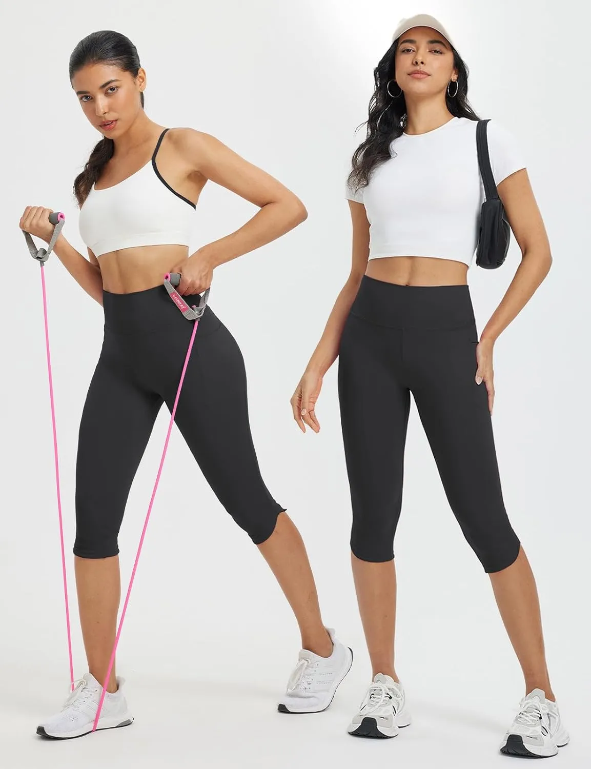 baleaf Womens 17" High Waisted Capri Leggings with Pockets Tummy Control Yoga Gym Capris Pants