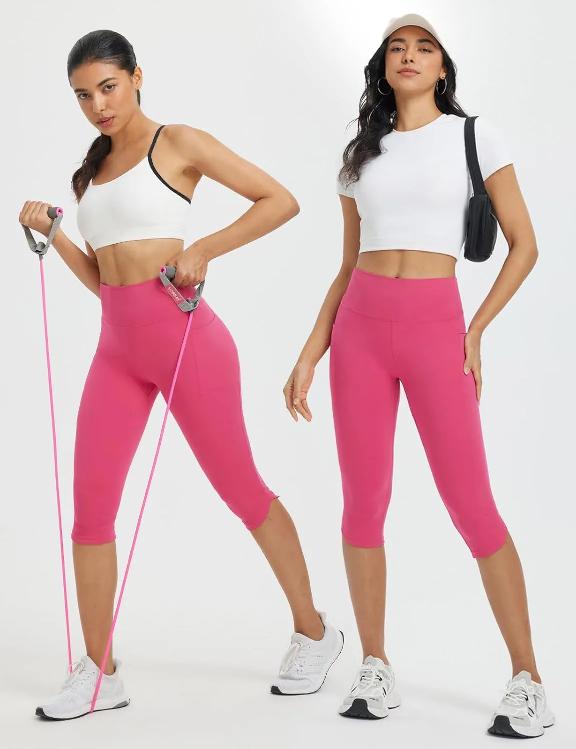 baleaf Womens 17" High Waisted Capri Leggings with Pockets Tummy Control Yoga Gym Capris Pants