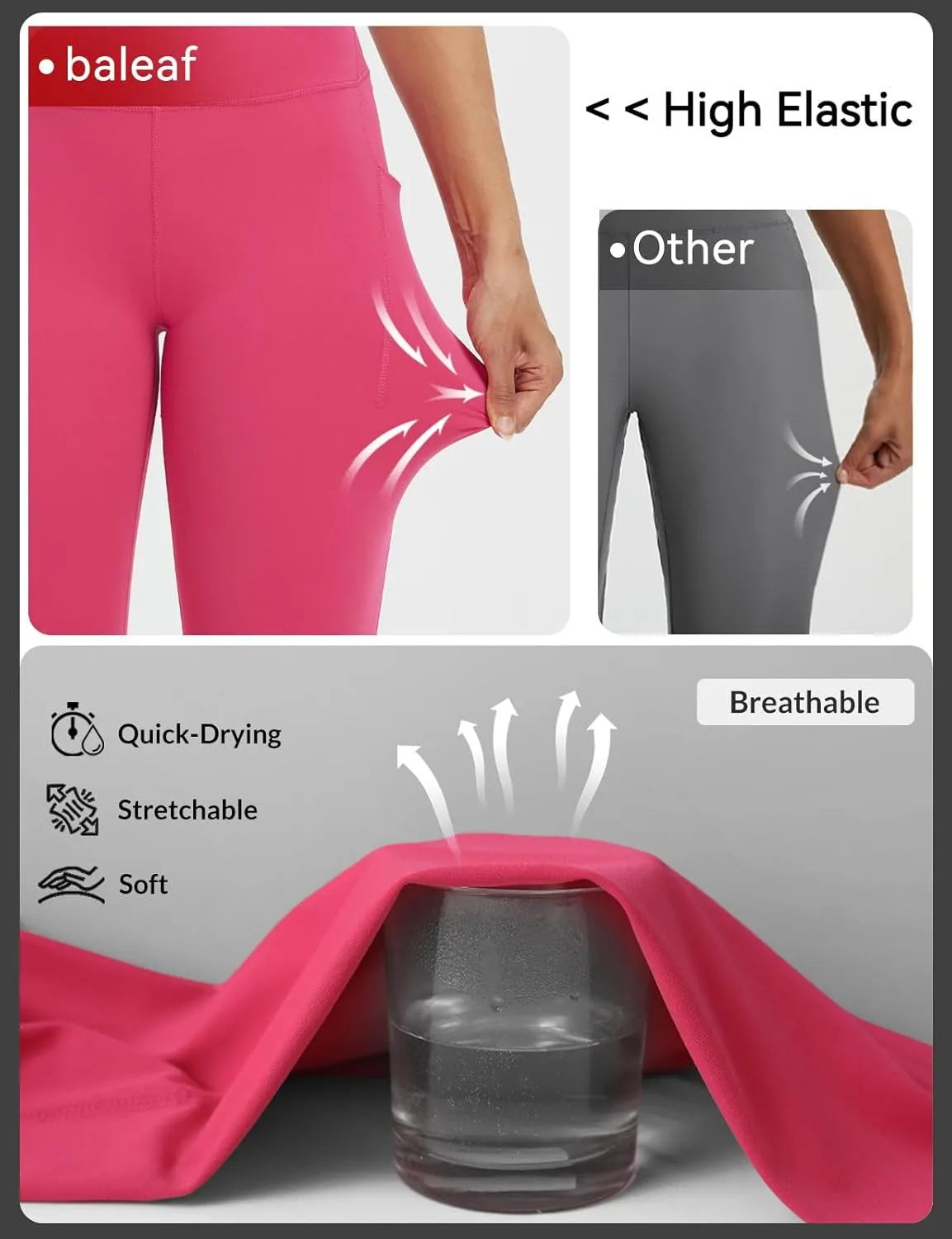 baleaf Womens 17" High Waisted Capri Leggings with Pockets Tummy Control Yoga Gym Capris Pants