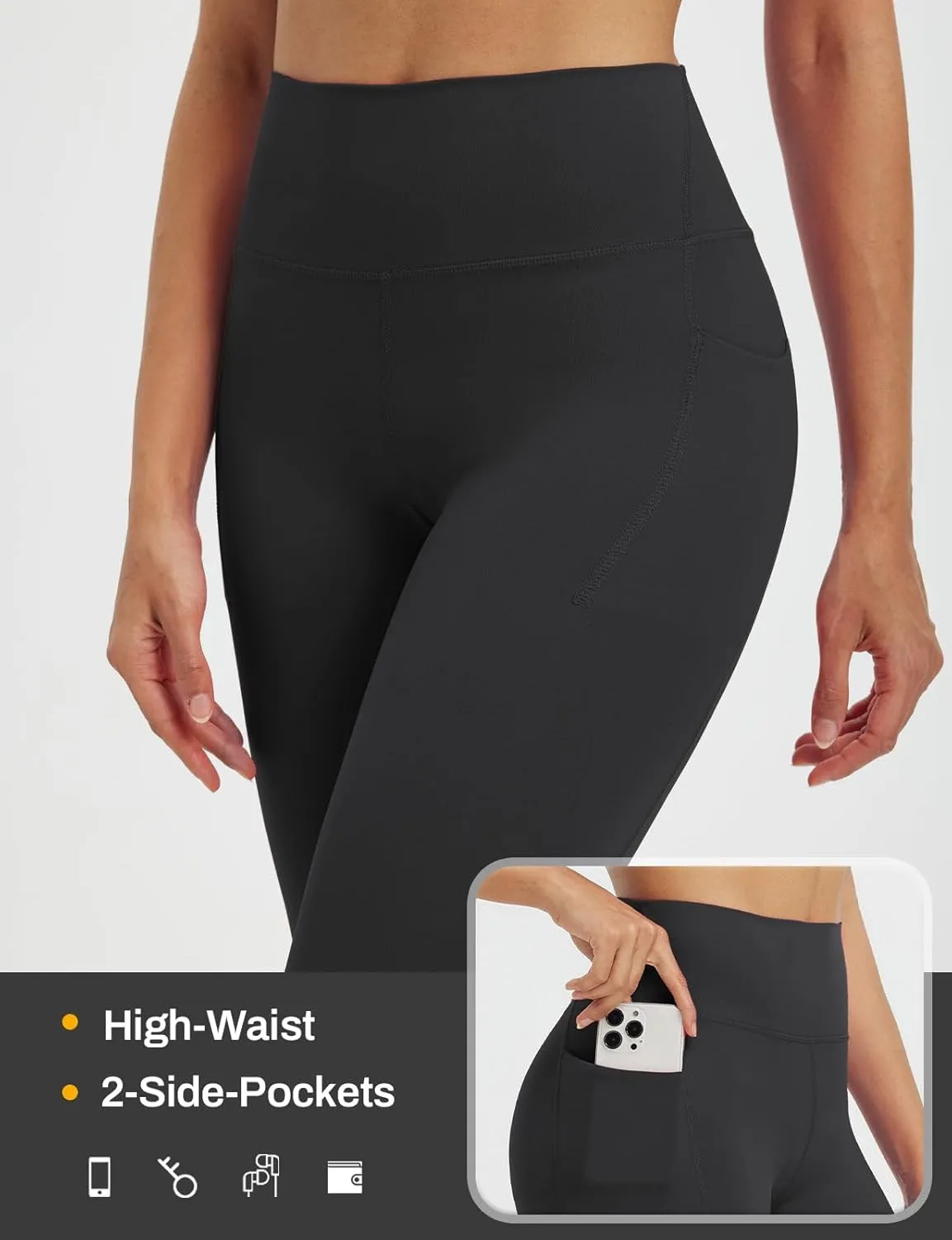 baleaf Womens 17" High Waisted Capri Leggings with Pockets Tummy Control Yoga Gym Capris Pants