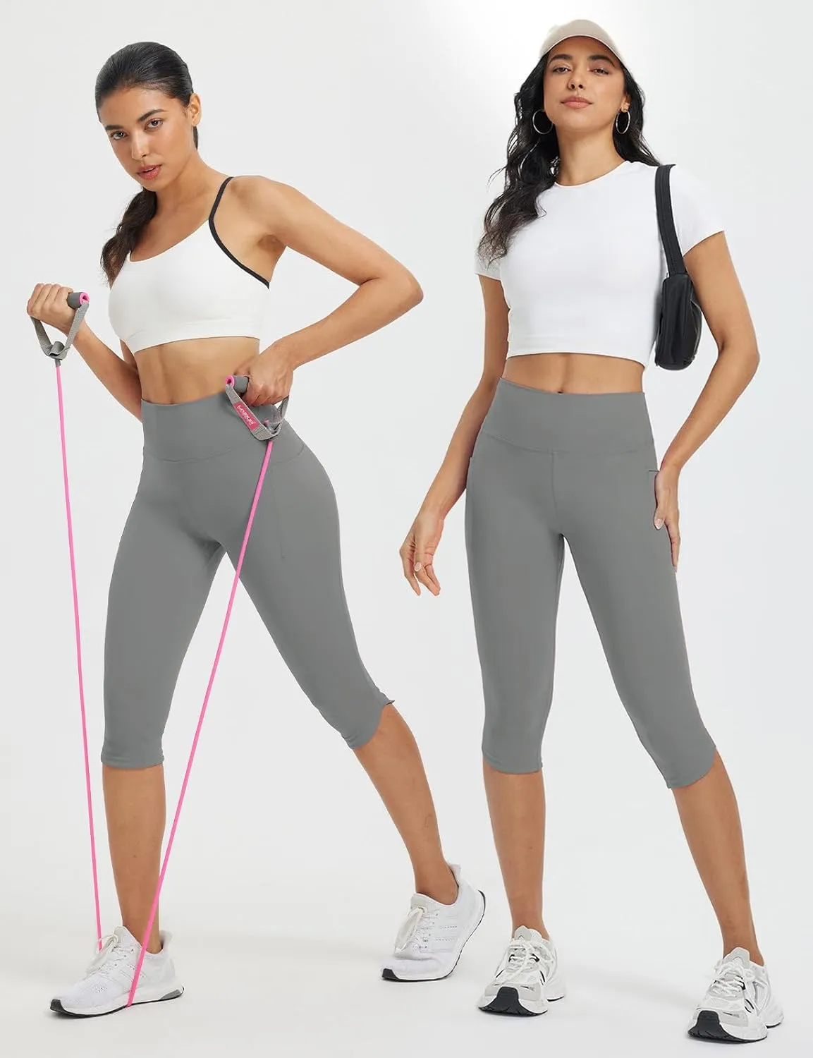baleaf Womens 17" High Waisted Capri Leggings with Pockets Tummy Control Yoga Gym Capris Pants