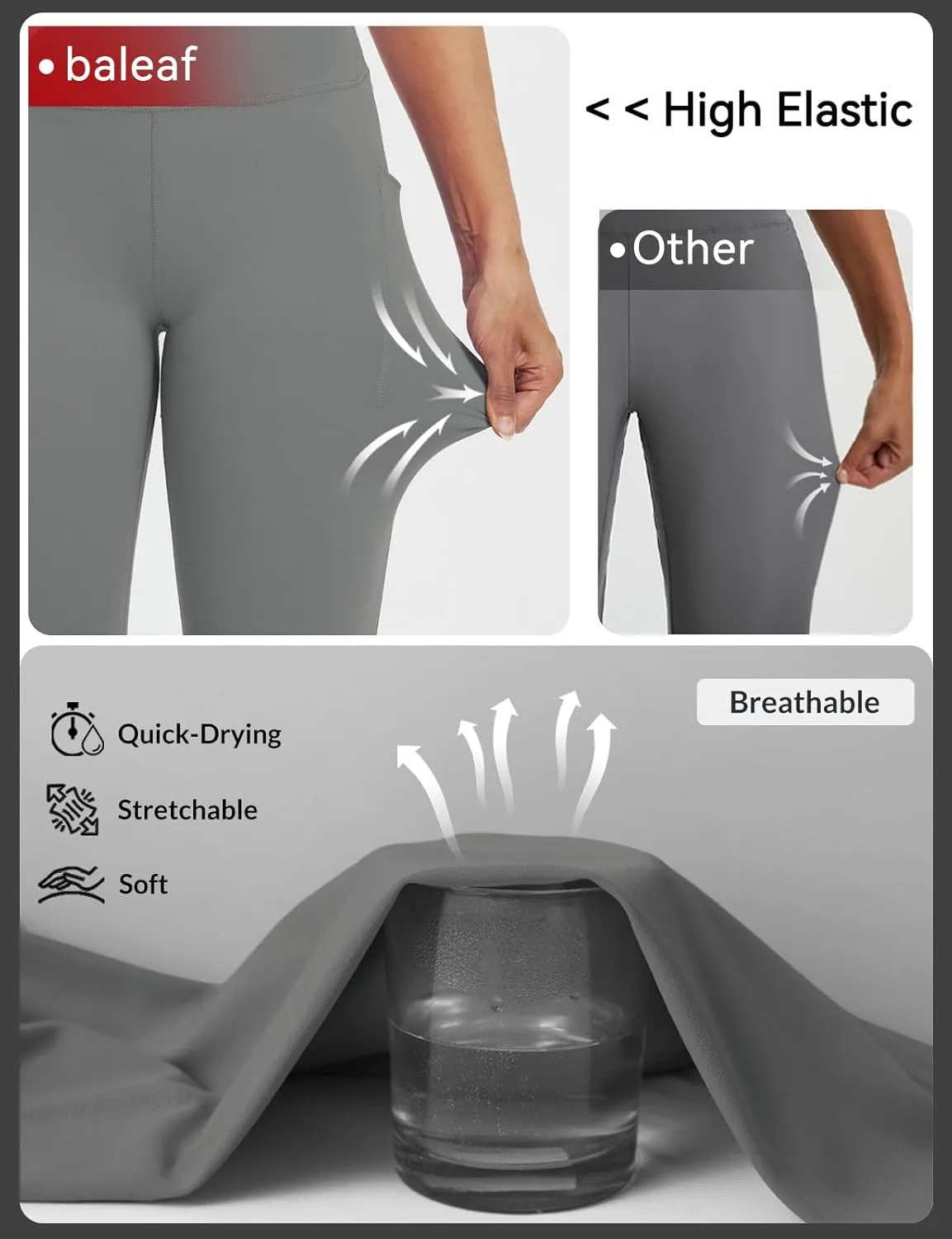 baleaf Womens 17" High Waisted Capri Leggings with Pockets Tummy Control Yoga Gym Capris Pants