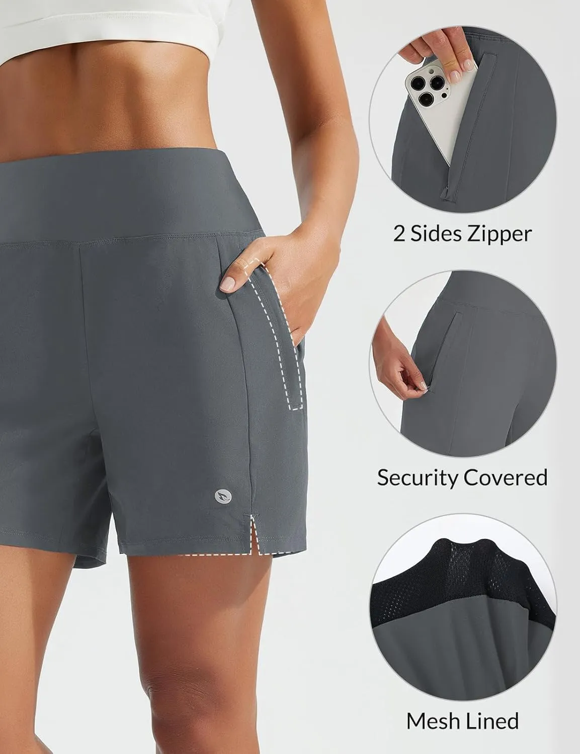 baleaf Women's 5" Swim Shorts High Waisted Quick Dry Swimming Bottom Boxer Liner Board Beach Shorts with Zipper Pockets