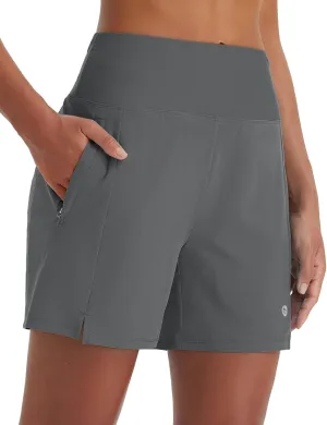 baleaf Women's 5" Swim Shorts High Waisted Quick Dry Swimming Bottom Boxer Liner Board Beach Shorts with Zipper Pockets