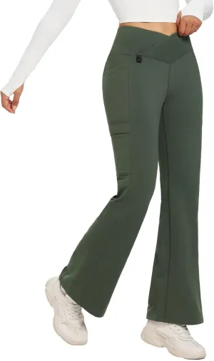 baleaf Women's Fleece Lined Pants Winter Thermal Water Resistant Crossover Flare Leggings Warm Bootcut Hiking Outdoor