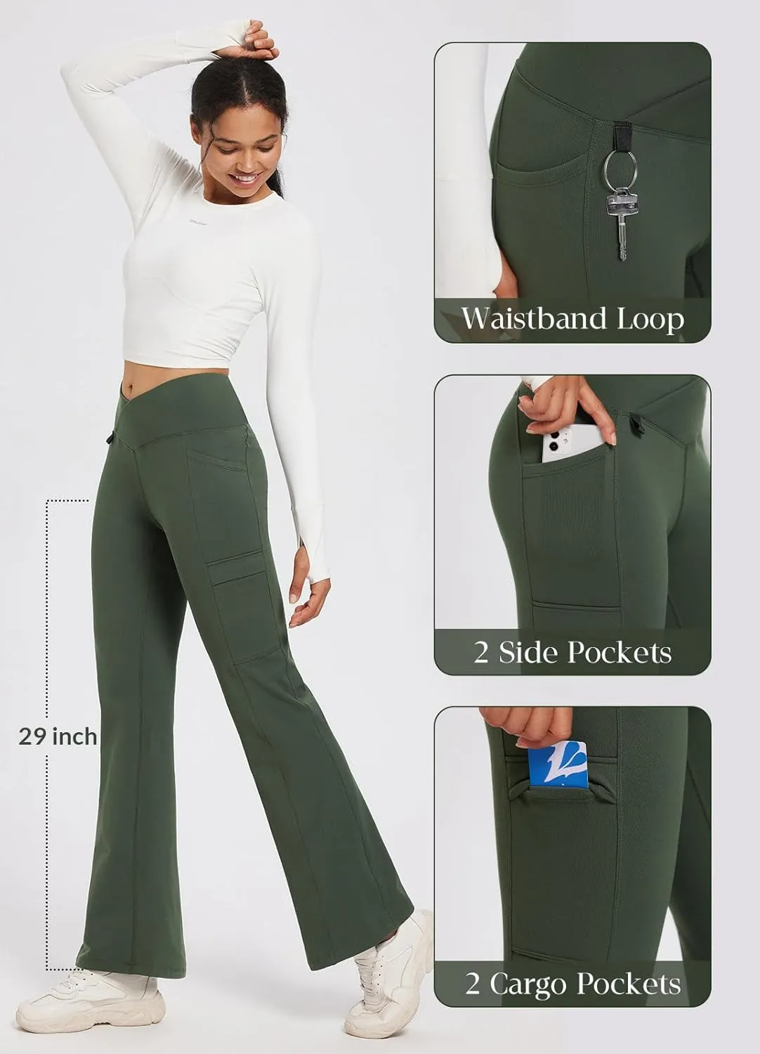 baleaf Women's Fleece Lined Pants Winter Thermal Water Resistant Crossover Flare Leggings Warm Bootcut Hiking Outdoor