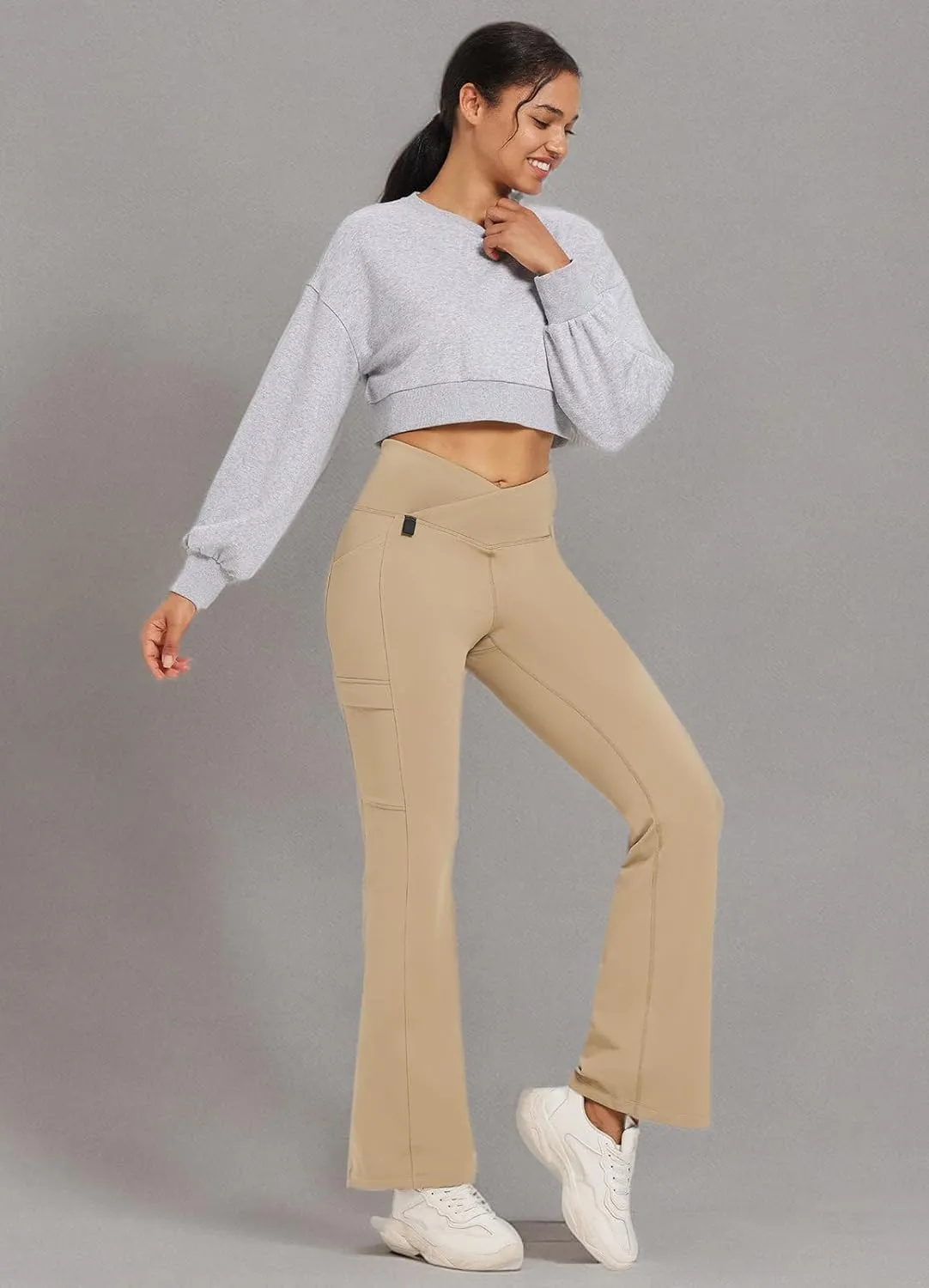 baleaf Women's Fleece Lined Pants Winter Thermal Water Resistant Crossover Flare Leggings Warm Bootcut Hiking Outdoor