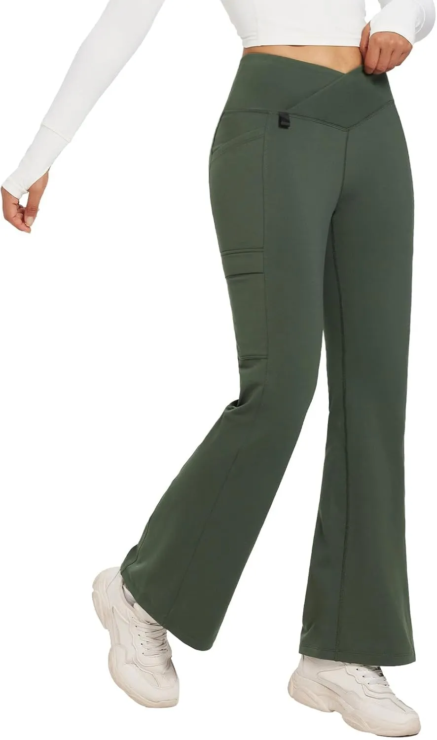 baleaf Women's Fleece Lined Pants Winter Thermal Water Resistant Crossover Flare Leggings Warm Bootcut Hiking Outdoor